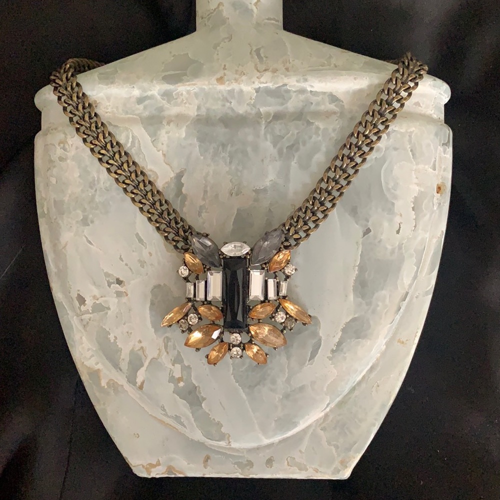 2/$35 Brown Brass Crystal Statement Necklace